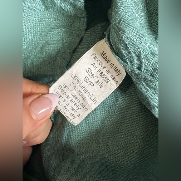 Lungo L’arno purolino made in Italy linen teal dress size small embroidered - Picture 6 of 10
